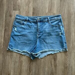 Good American Good Curve Denim Shorts 18 Super High Rise Raw Hem Cutoff